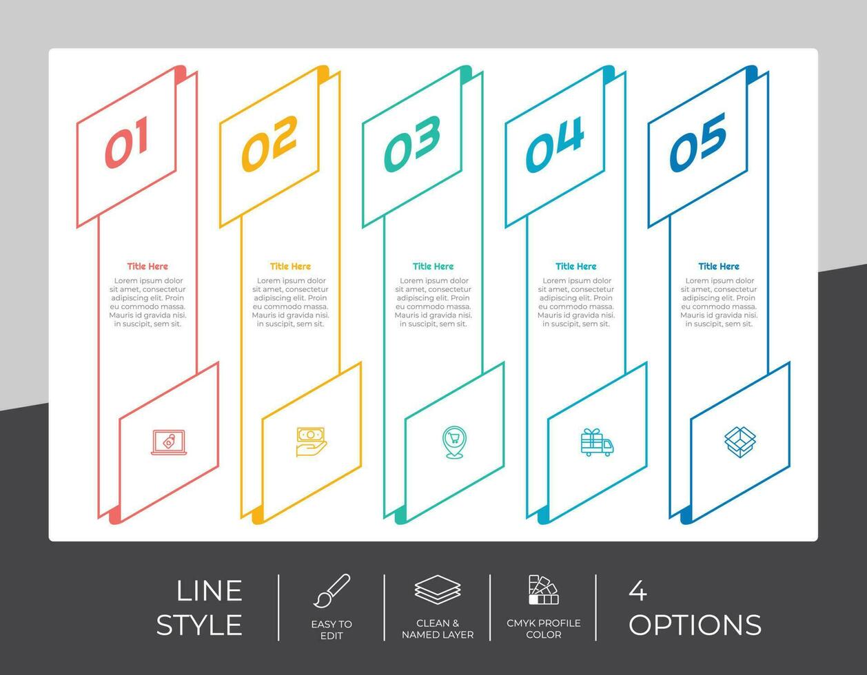 presentation företag alternativ infographic med linje stil och färgrik begrepp. 5 steg av infographic kan vara Begagnade för företag ändamål. vektor