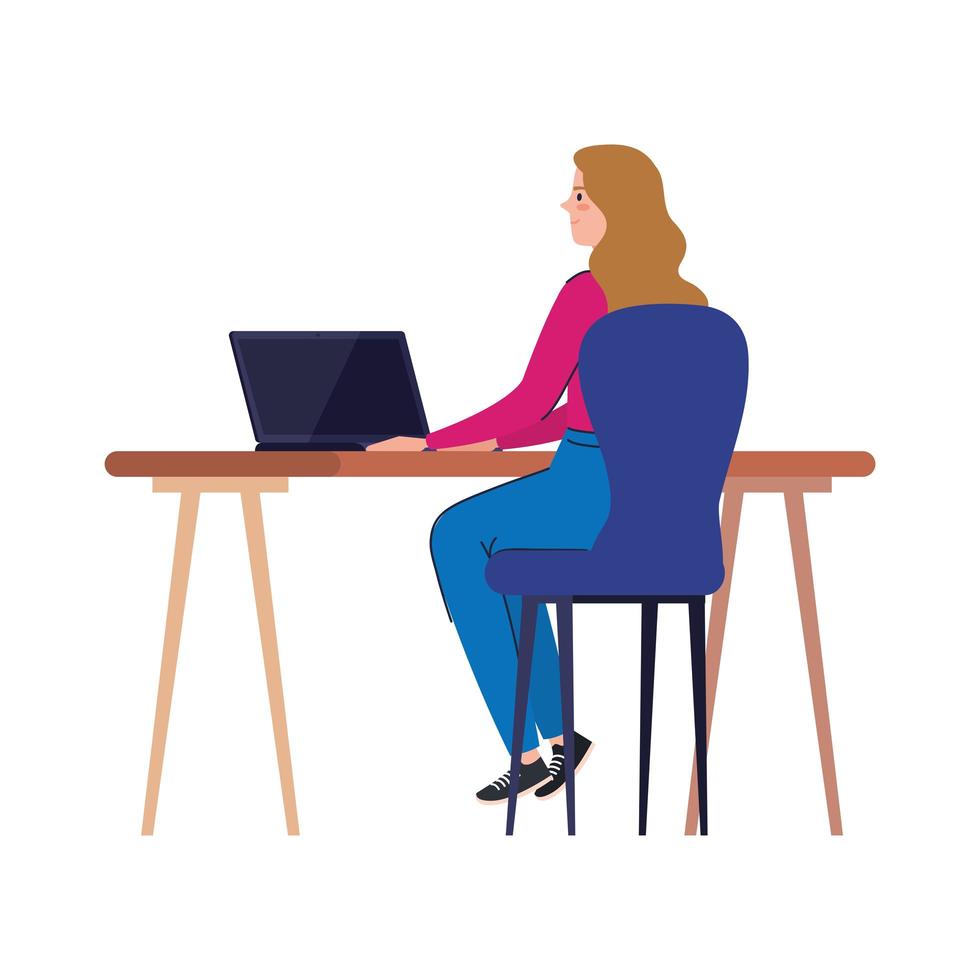 Frau Cartoon mit Laptop am Schreibtisch arbeiten Vektor-Design vektor