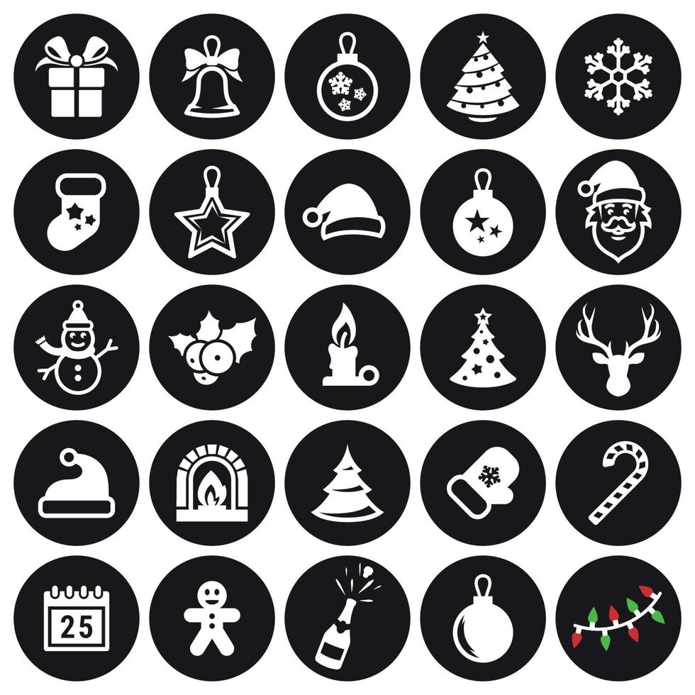 25 Vektor-Weihnachtssymbole, Dezemberferien. weiß auf schwarzem Grund vektor