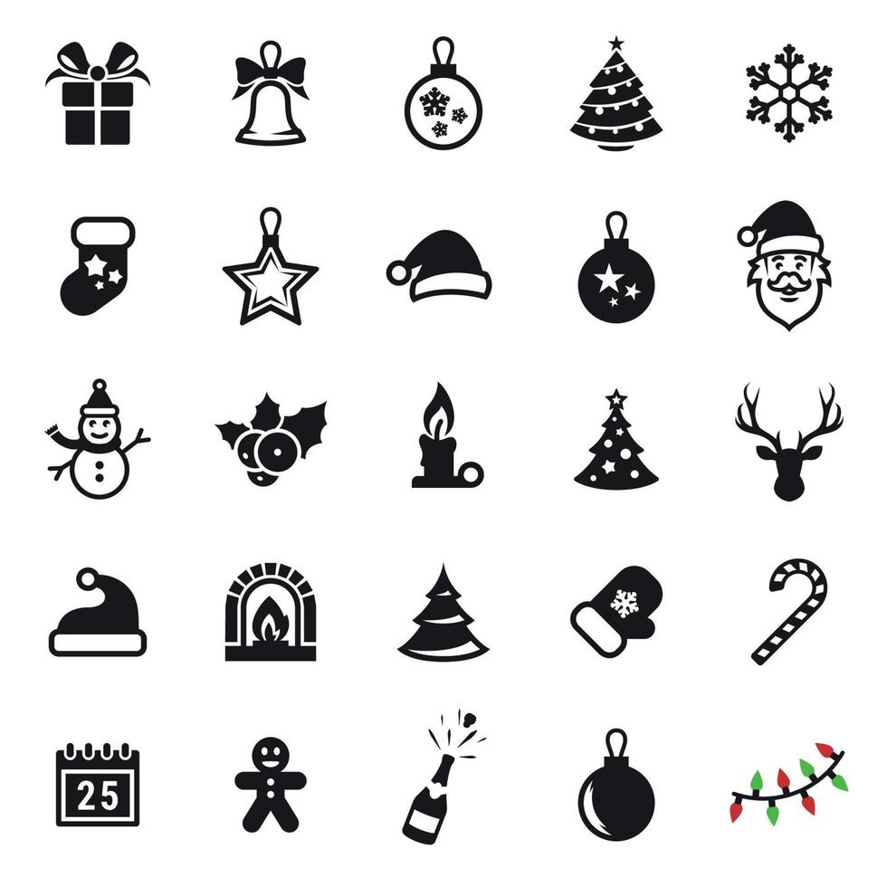 25 vektor jul ikoner, december högtider. svart på en vit bakgrund