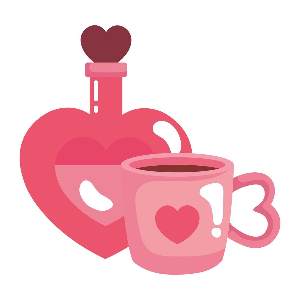 Tasse Kaffee und Duft mit Herzflasche vektor