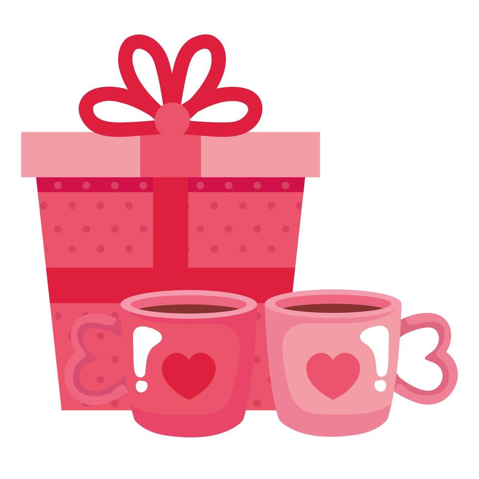 Geschenkbox mit Tassen Kaffee isoliert Symbol vektor