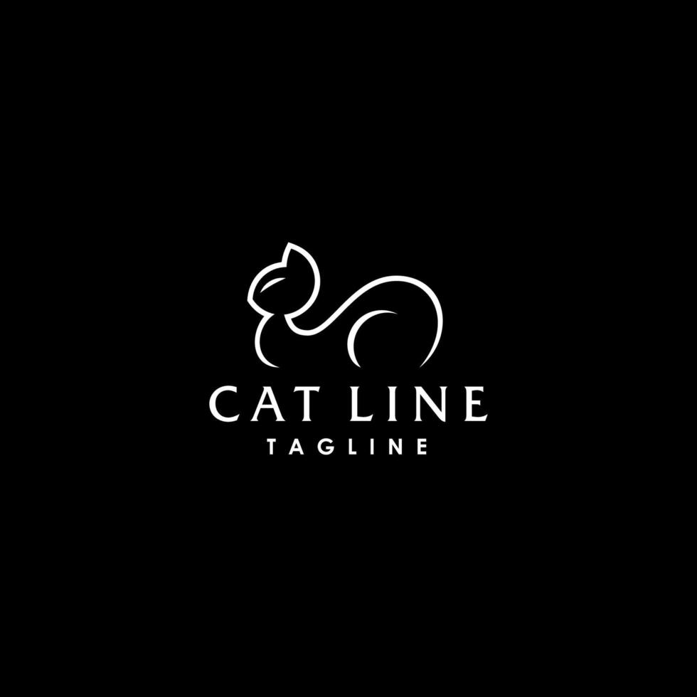 sitzende Katze mit geschwungenen weißen Linien. Logo-Vorlage über die Schönheit eines Plüschhaustiers, dargestellt durch eine sitzende Katze, elegant gestaltet mit geschwungenen und festen weißen Linien. vektor