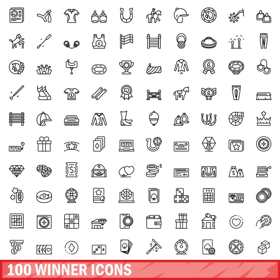 100 Gewinner-Icons gesetzt, Umrissstil vektor