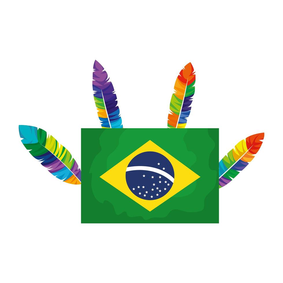 Flagge von Brasilien mit Federn isolierte Ikone vektor