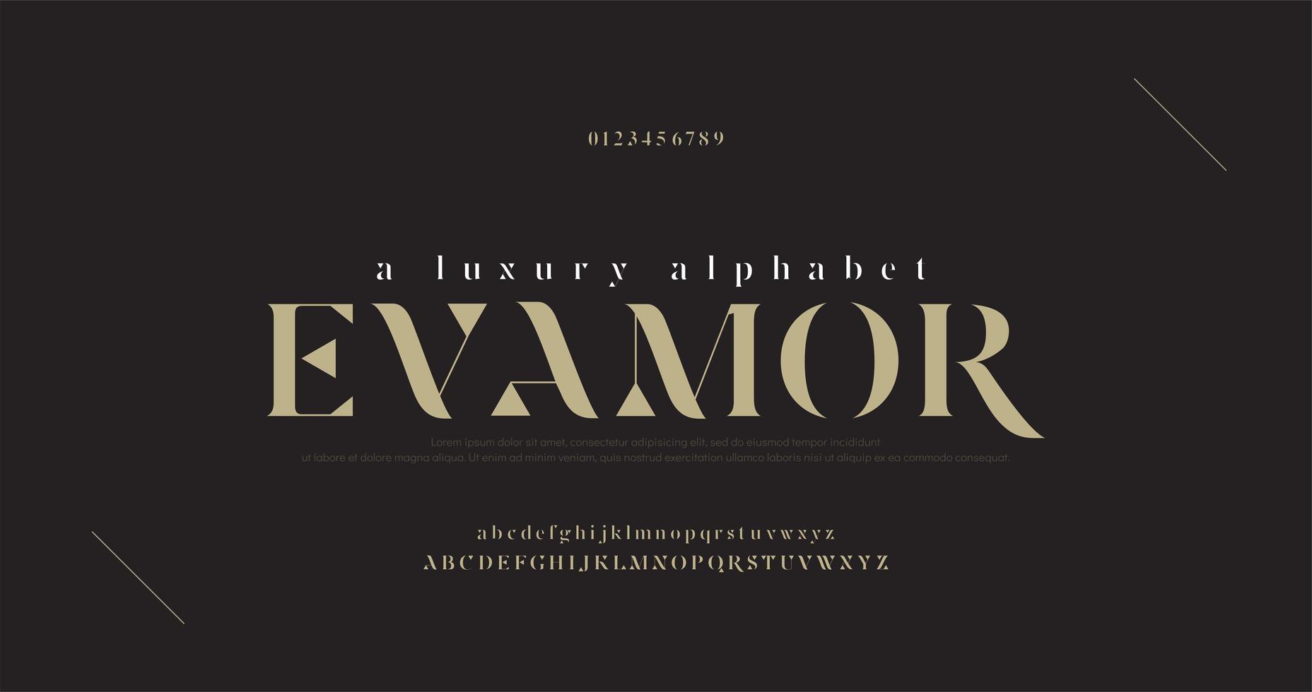 elegante Luxus Alphabet Buchstaben Schriftart und Zahlensatz vektor