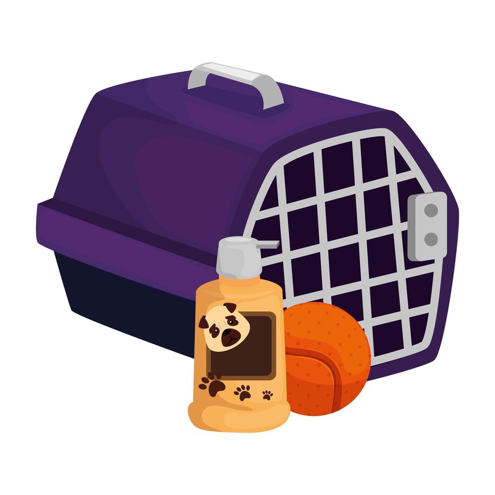 husdjur bär låda med produkt vård och boll leksak isolerad ikon vektor