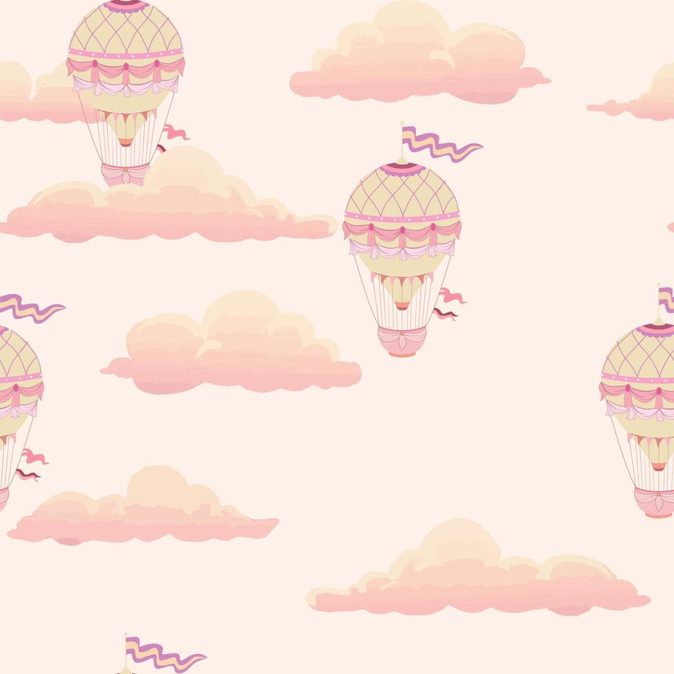 Nahtloses kindliches Muster mit Luftballons auf den Wolken. kreative kinder handgezeichnete textur für stoff, verpackung, textil, tapeten, bekleidung. Vektor-Illustration vektor