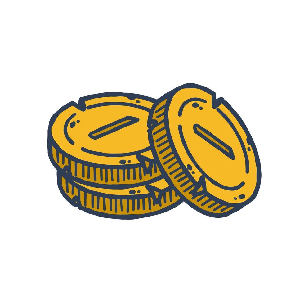 lugg av guld mynt. översikt tecknad serie ikon av pengar och skatt. begrepp av förtjänst och rikedom vektor