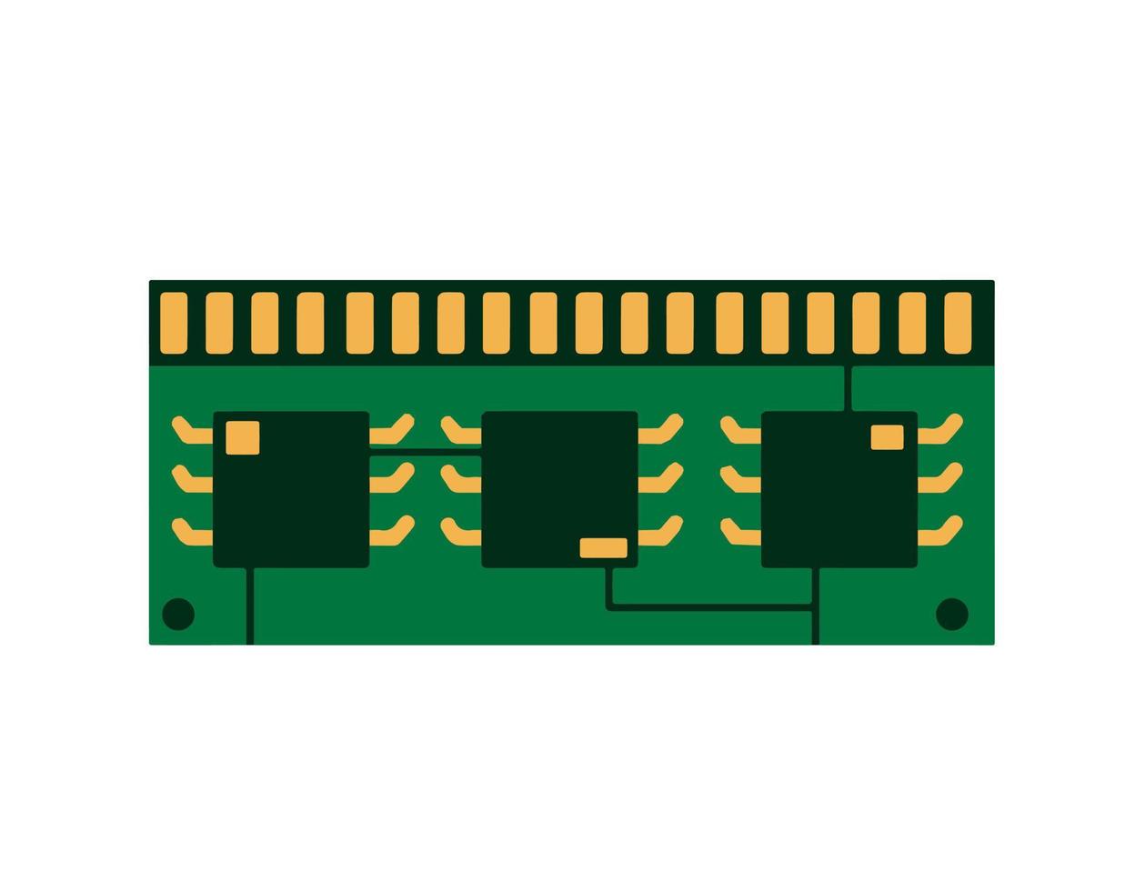 Computerchip-Hardware. grüner Mikrochip. Symbol für Mikroprozessor und Mikroschaltung. Moderne Technologie. flache Abbildung vektor