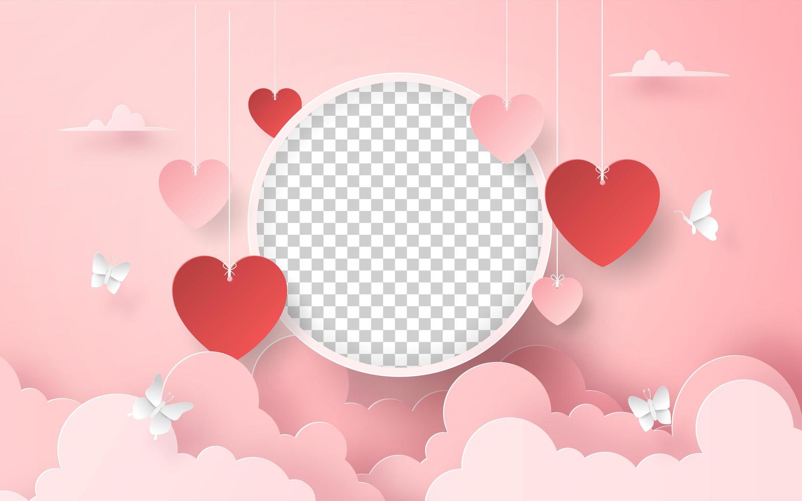 leerer Fotorahmen mit Herzformballon am Himmel, romantischer Valentinstag vektor