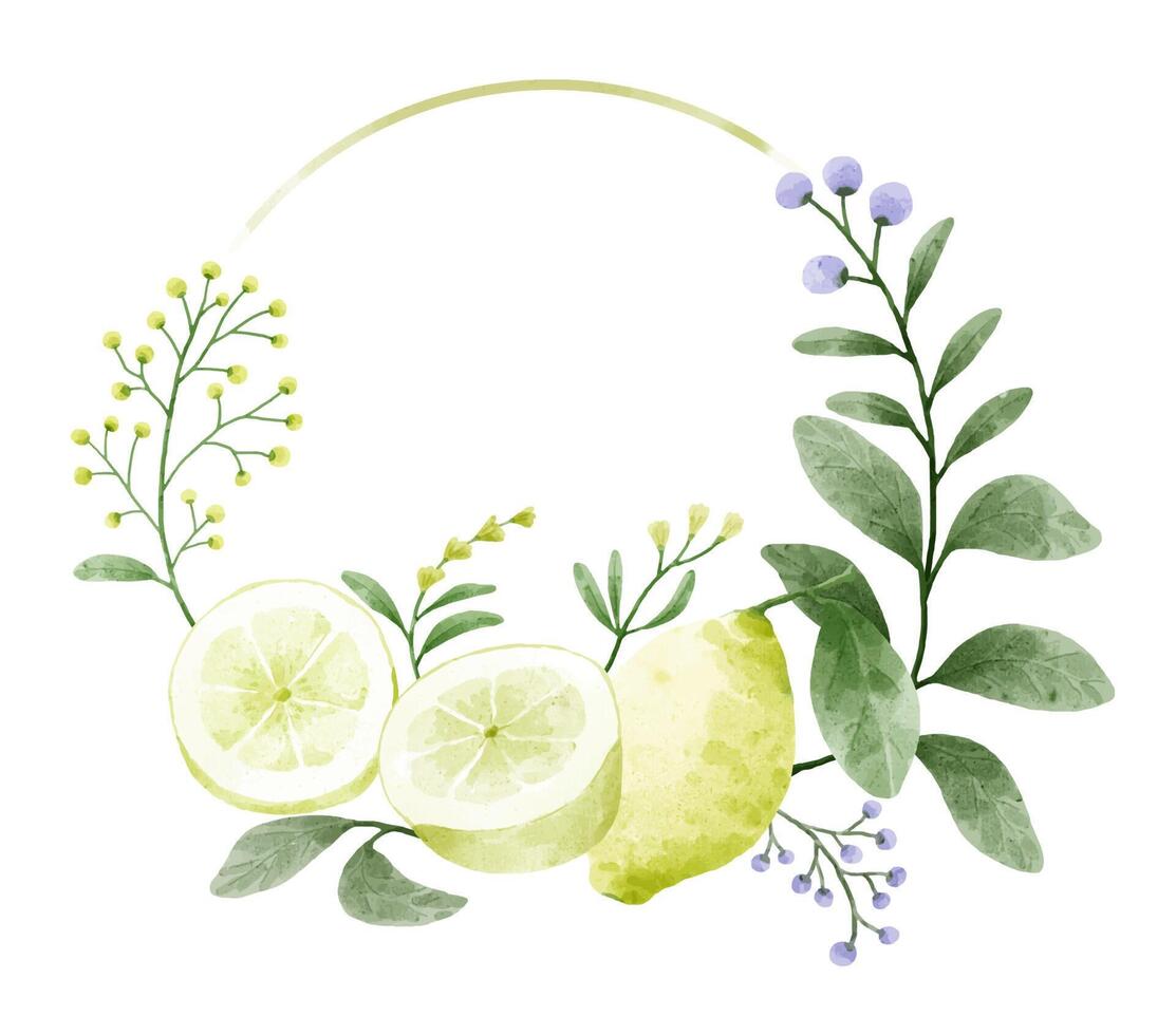 krans dekorerad med grenar blommor och löv är dekorerad med citron. vektor