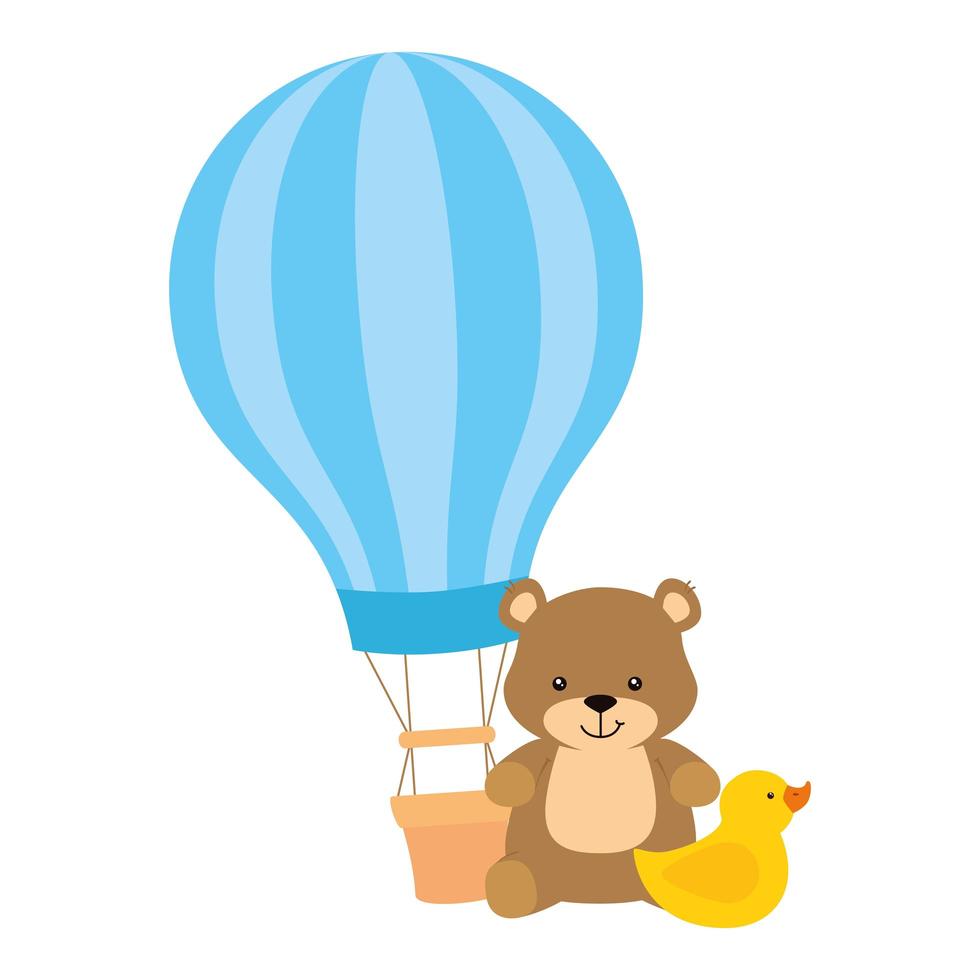 Ballon reisen heiß mit Teddybär und Entengummi vektor
