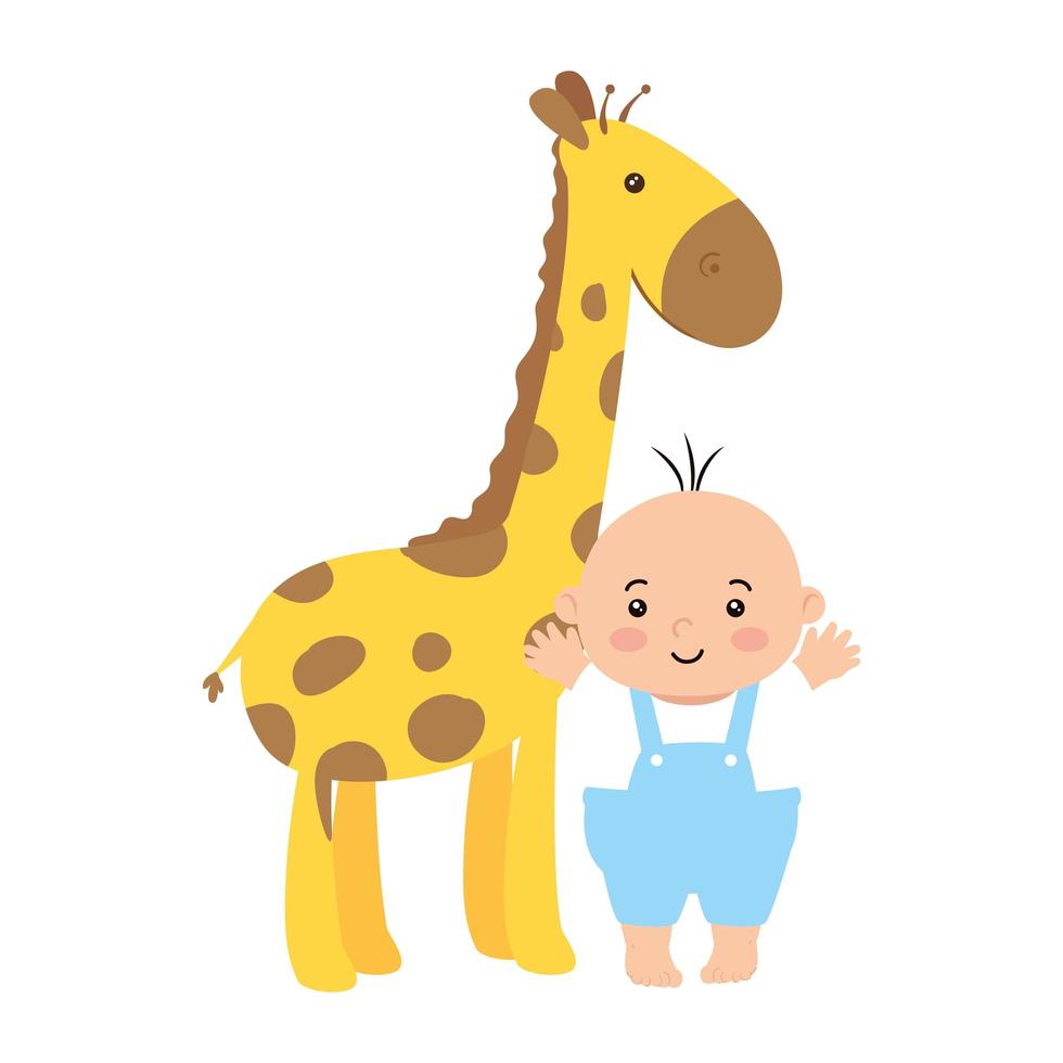 söt pojke med giraff isolerad ikon vektor