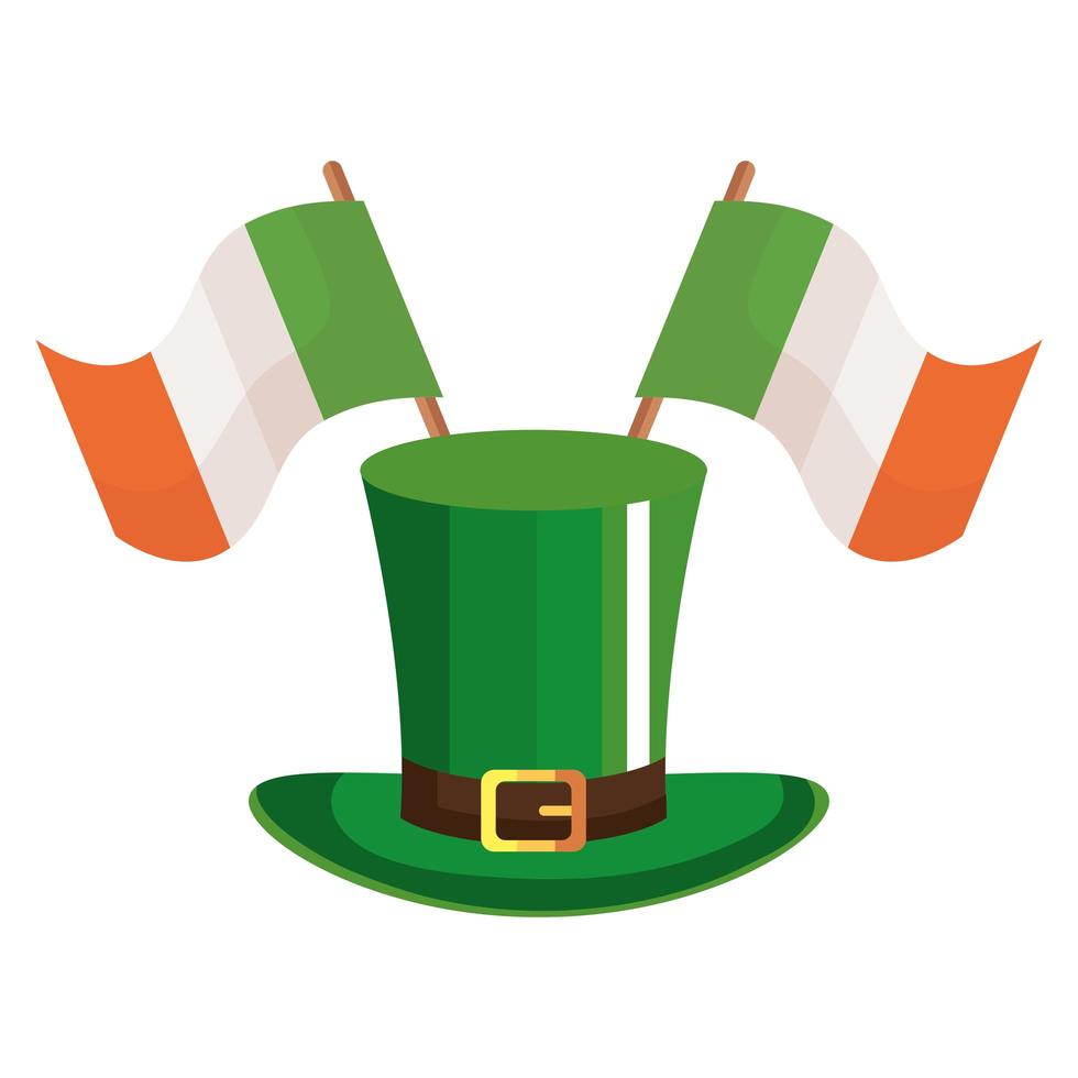 Zylinder Kobold mit Flagge Irland isolierte Ikone vektor
