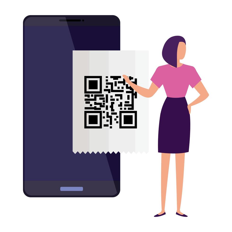 Geschäftsfrau und Smartphone mit Scan-Code qr vektor