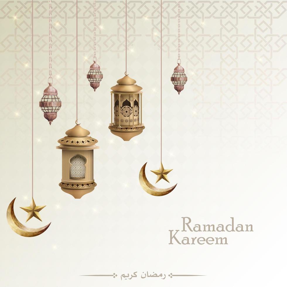 islamisk hälsning eid mubarak kortdesign med vackra akvarellguldlyktor och halvmåne vektor