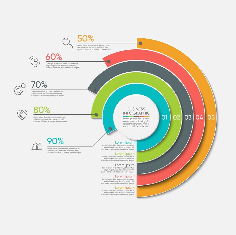 Kreis Grafik Infografik tmplate mit 5 Optionen. vektor