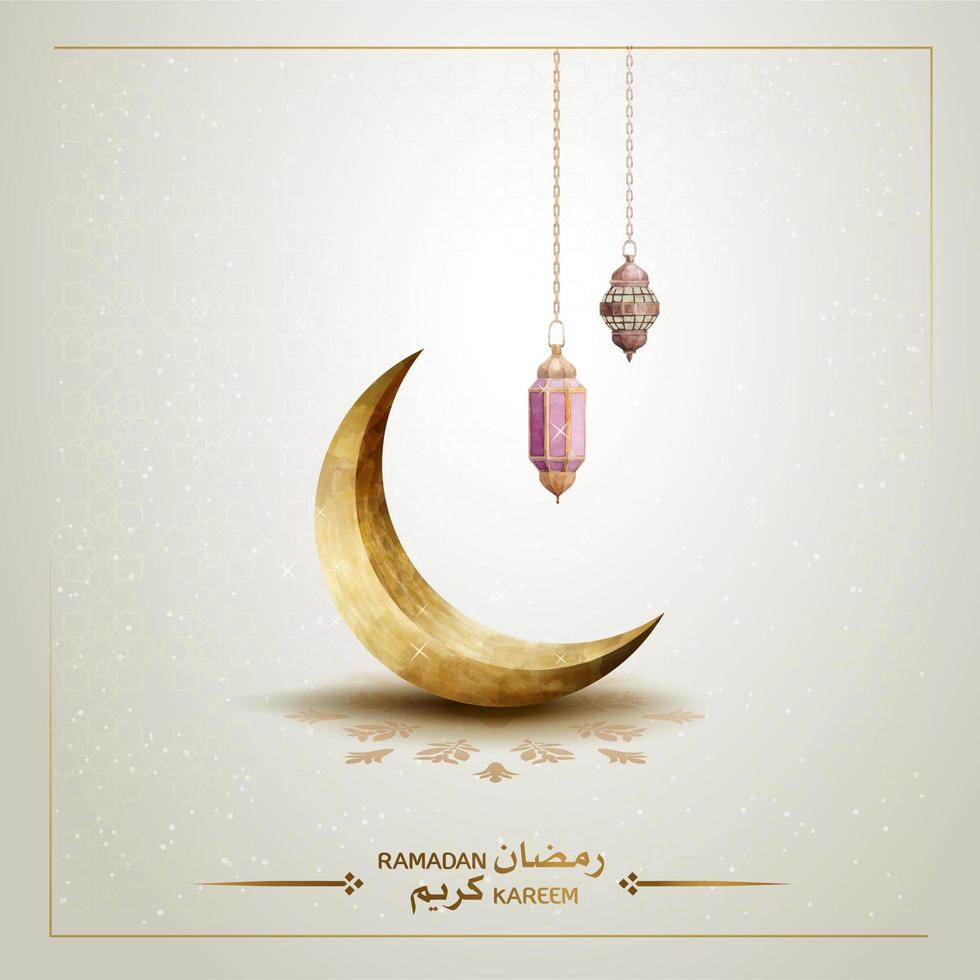 islamisk hälsning ramadan kareem kortdesign med vacker guld halvmåne i akvarell stil vektor
