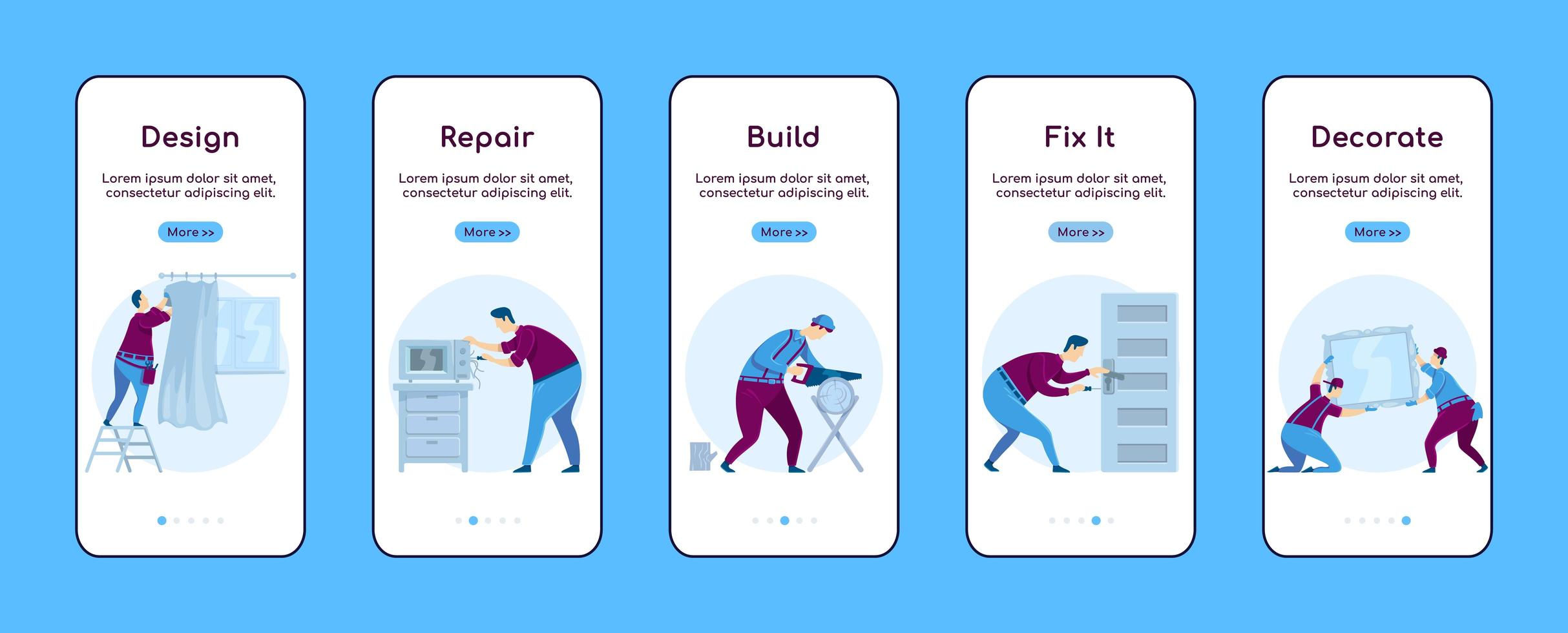 Home Reparatur Onboarding Mobile App Bildschirm flache Vektor-Vorlage vektor