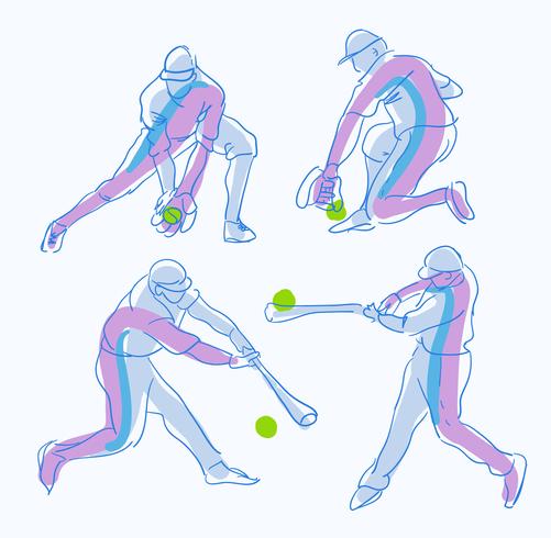Abstrakt Baseball Player Pose Sketch Hand Drawn Vector Illustration