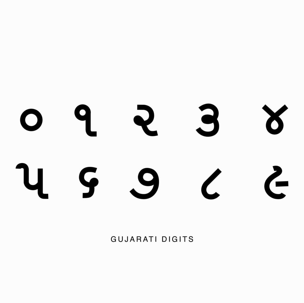 Gujarati-Ziffern 0 bis 9. Gujarati-Zahlenvektor. vektor