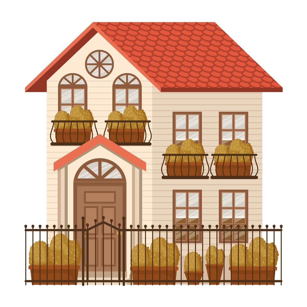 Schönheitshaus mit Herbstpflanzen und Zaunfassade vektor