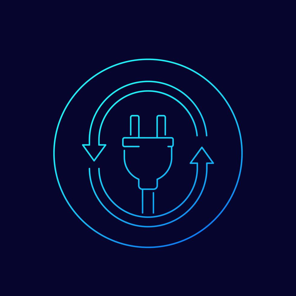 elektrisches Steckersymbol mit Pfeilen, linear vektor