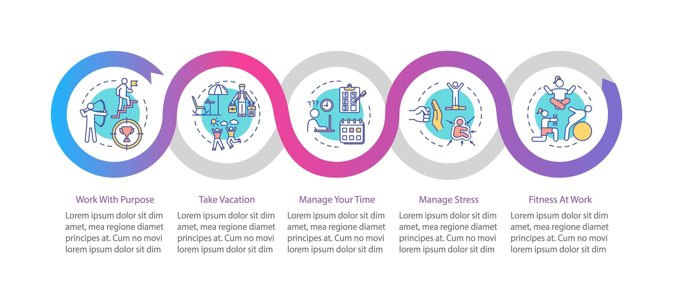 Infografik-Vorlage für Burnout-Präventionsvektor. Designelemente für Zeitmanagementpräsentationen. vektor