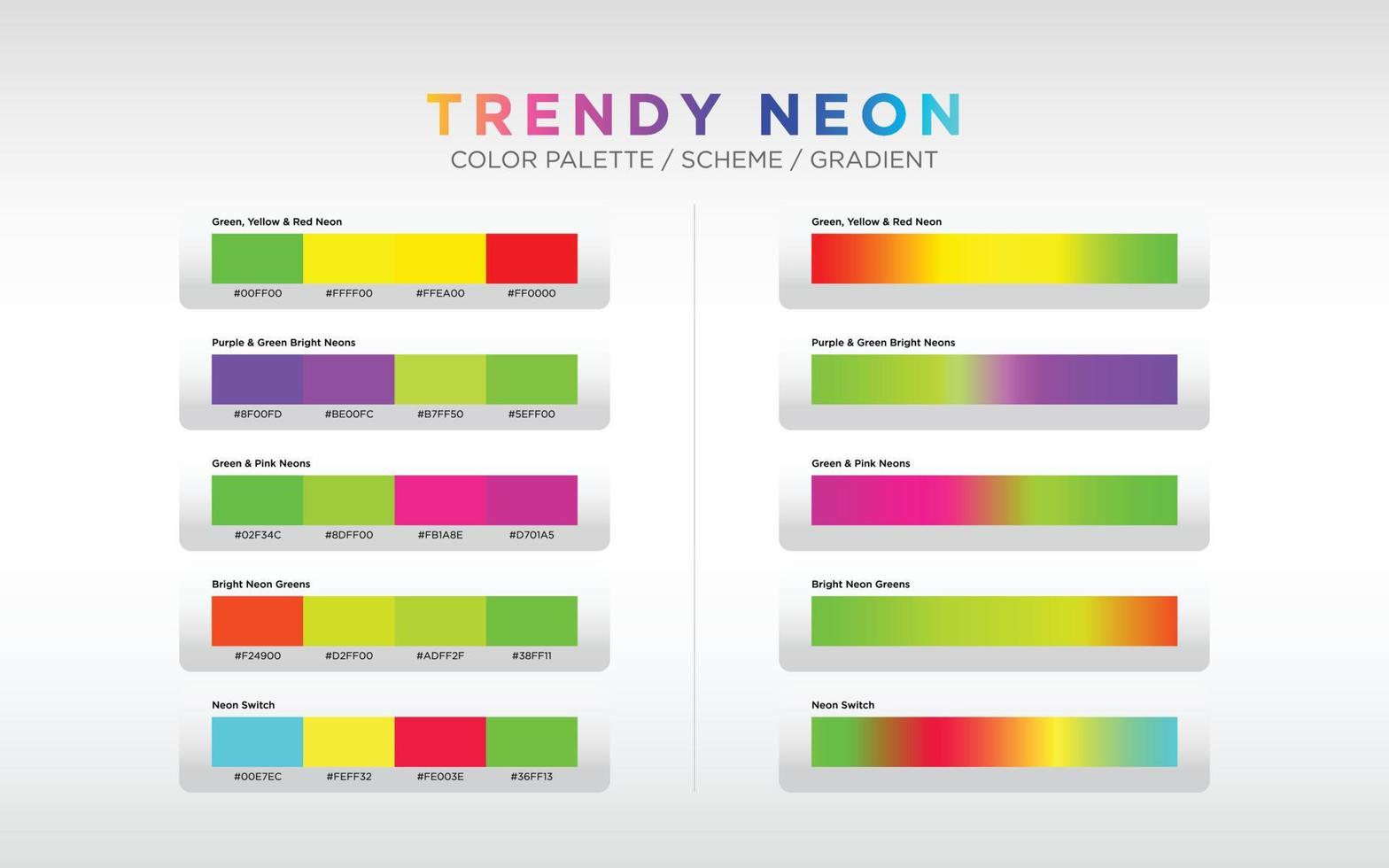 Neonfarbpaletten, Farbschemata und Farbverläufe. Reihe von bunten Farbverläufen. Vektordesign-Farbelemente für Ihr Design. vektor