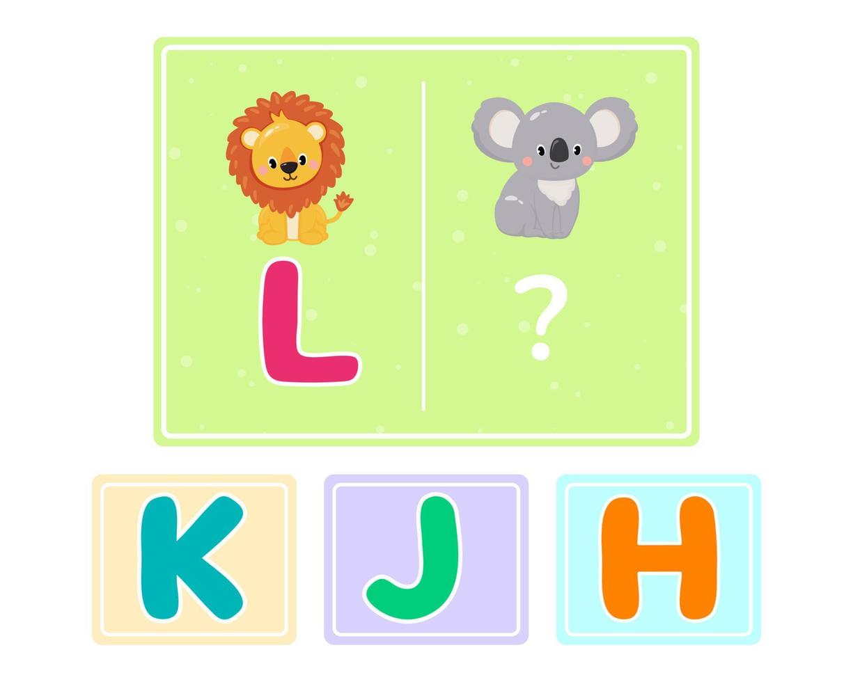 pädagogisches Logikspiel für Kinder. alphabetische Bildung für Kinder. Entwicklung der Logik iq. visuelle Intelligenz, Gedankenspiele. Vektor-Illustration. vektor