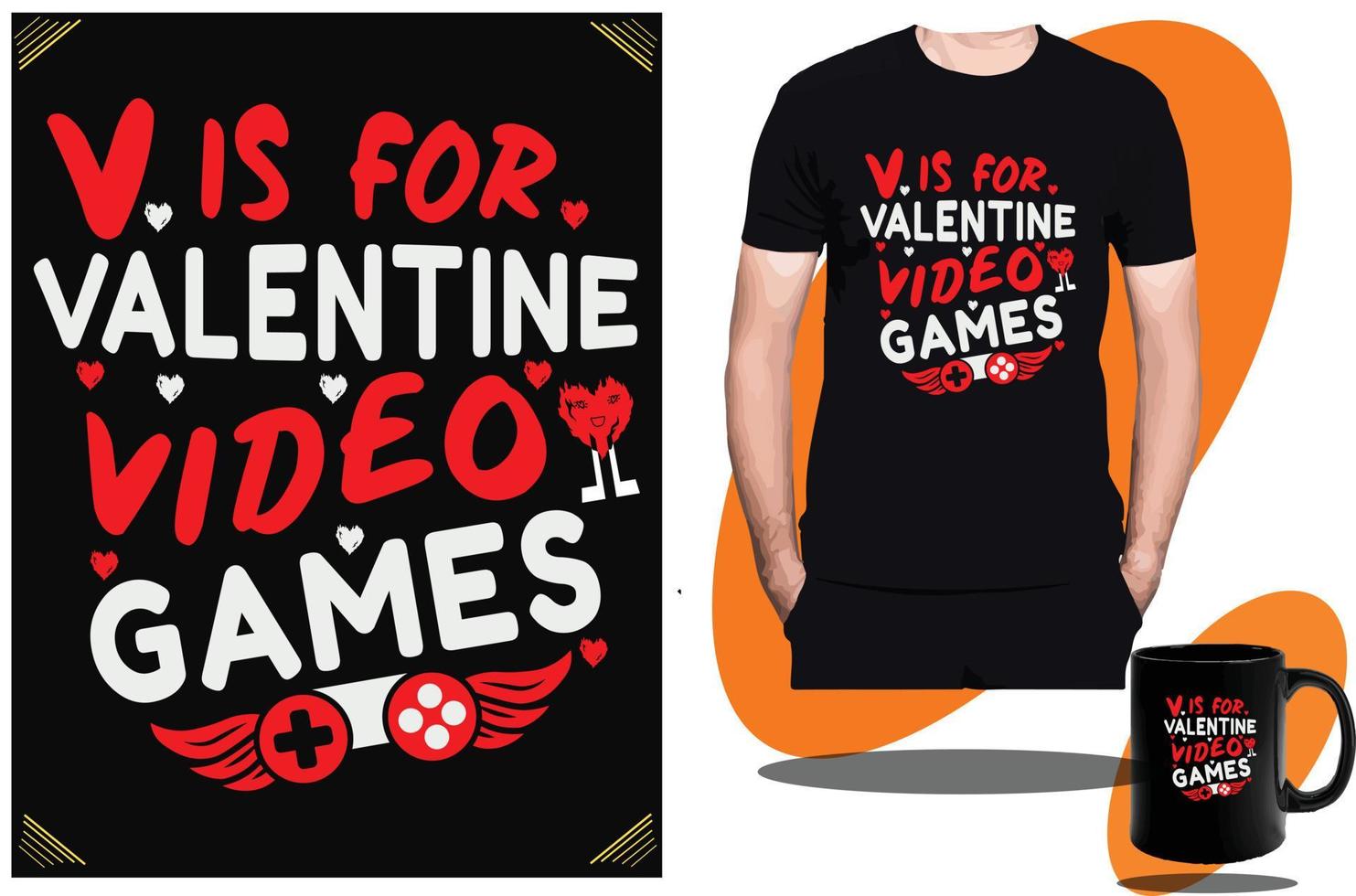 v steht für valentinstag-videospiel-t-shirt-design oder gaming-kinder-t-shirt-design und vektor