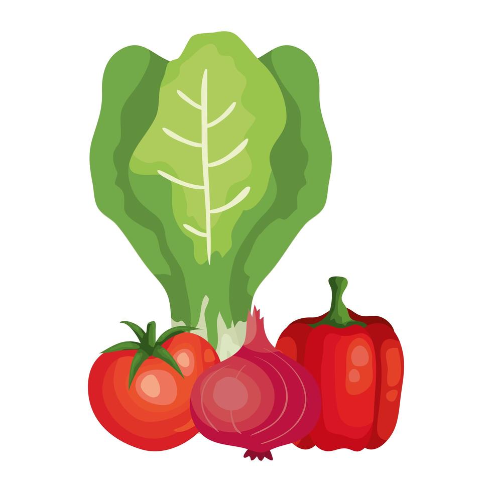 frische Tomate mit Gemüse isolierte Ikonen vektor