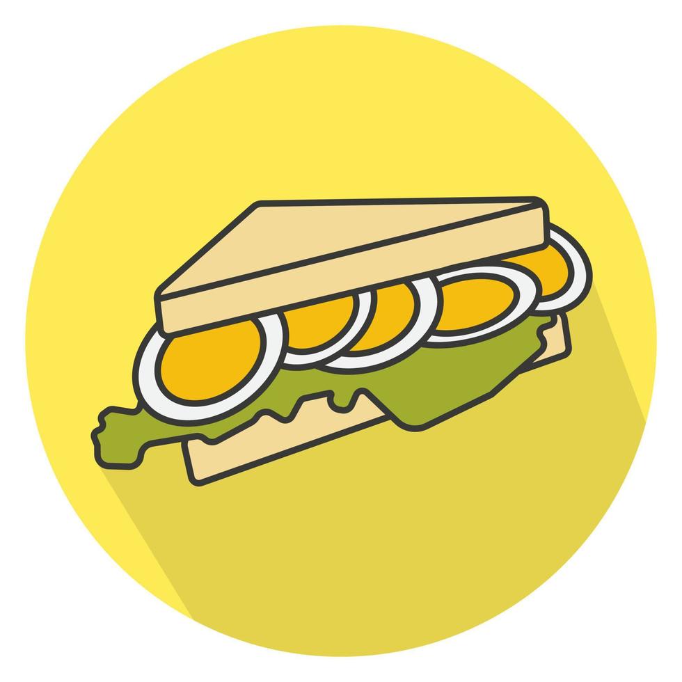 platt vektor Färg ikon ett ägg smörgås på en runda gul bakgrunder