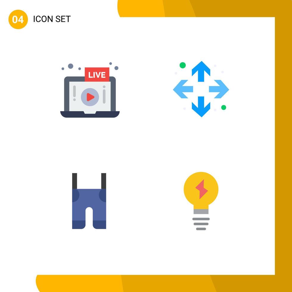 moderner Satz von 4 flachen Symbolen Piktogramm von Live-Kleidung Laptop maximieren Riemen editierbare Vektordesign-Elemente vektor