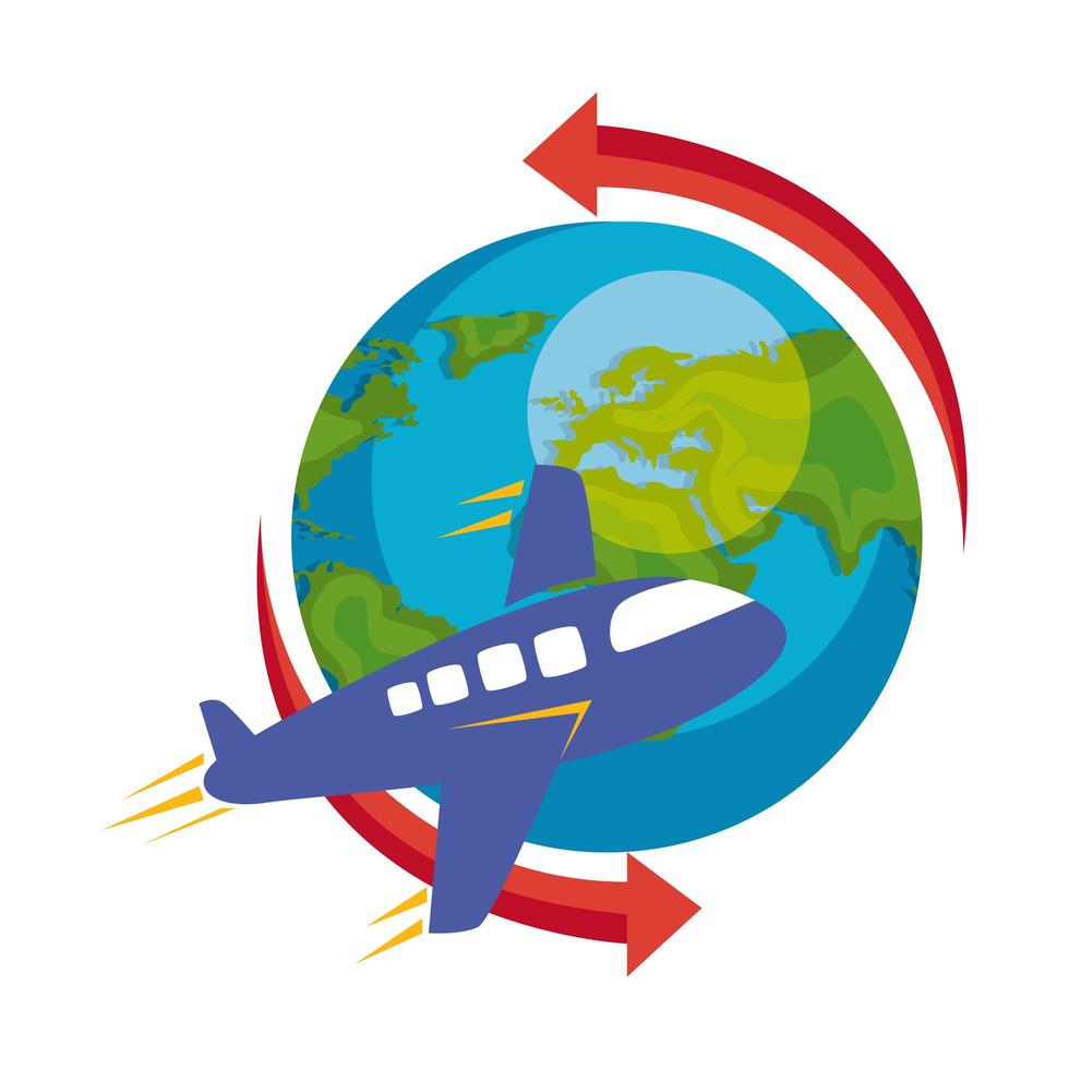 världsplaneten jorden med flygplan och pilar vektor