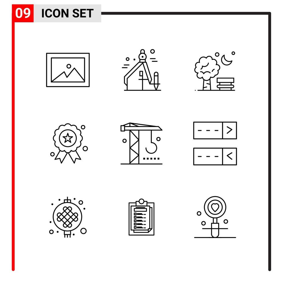 9 allmän ikoner för hemsida design skriva ut och mobil appar 9 översikt symboler tecken isolerat på vit bakgrund 9 ikon packa kreativ svart ikon vektor bakgrund