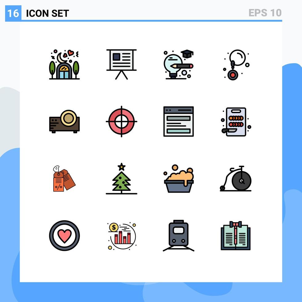 16 tematiska vektor platt Färg fylld rader och redigerbar symboler av film projektor presentation Smycken släppa redigerbar kreativ vektor design element