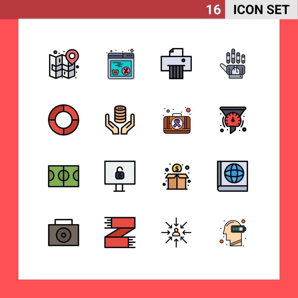 Piktogramm-Set aus 16 einfachen, flachen, farbgefüllten Linien von Diagrammtechnologie-Web-Hand-Tracking-editierbaren kreativen Vektordesign-Elementen vektor