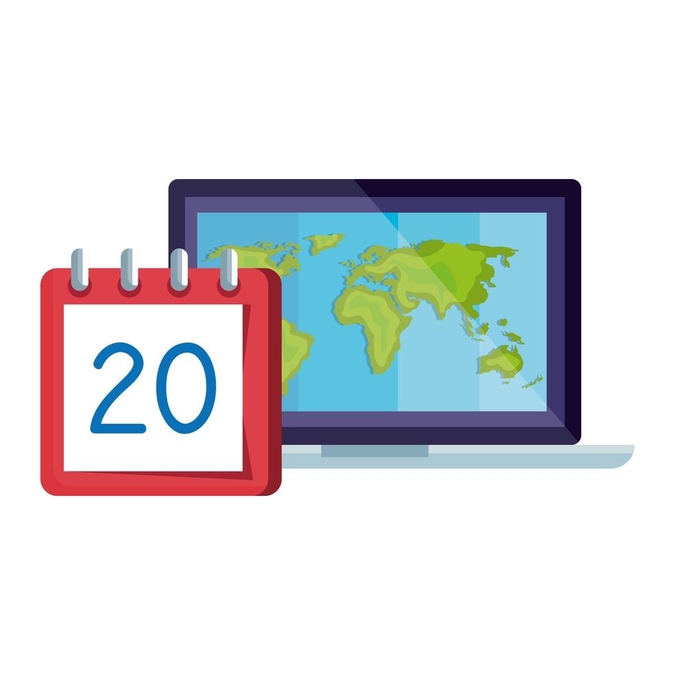 Kalendererinnerungsdatum mit Nummer zwanzig und Laptop vektor