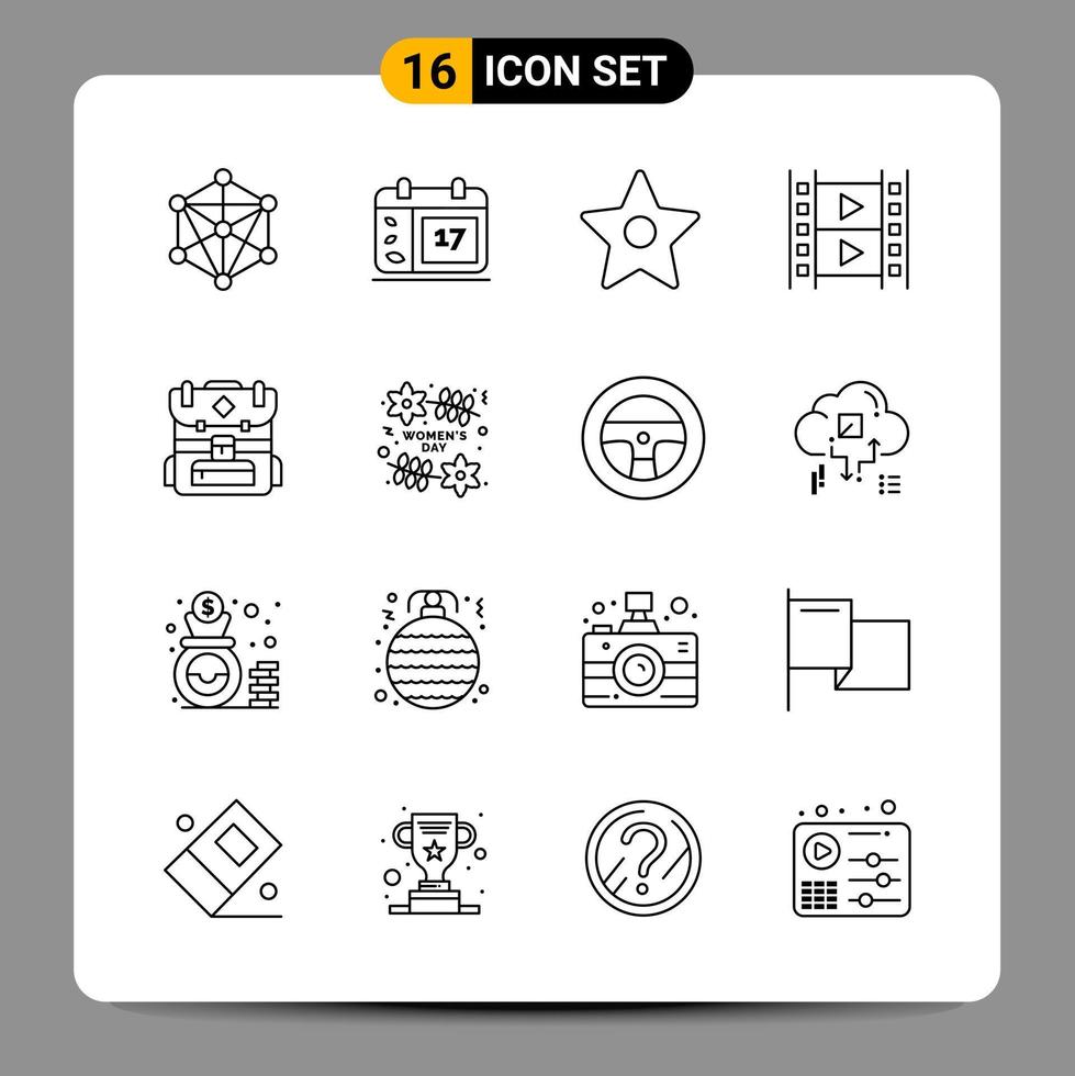 16 svart ikon packa översikt symboler tecken för mottaglig mönster på vit bakgrund 16 ikoner uppsättning kreativ svart ikon vektor bakgrund