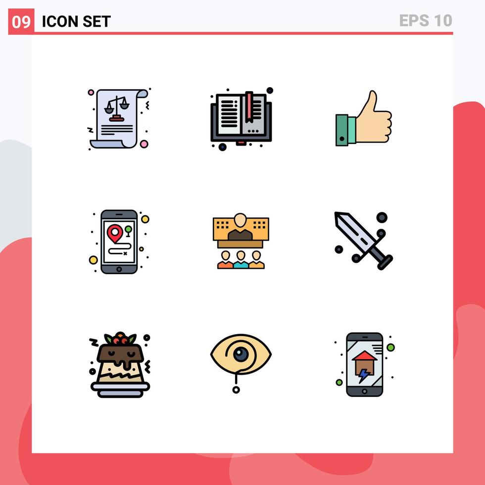 9 universelle, gefüllte, flache Farbzeichen, Symbole für geschäftliche mobile Lesekarten wie bearbeitbare Vektordesign-Elemente vektor