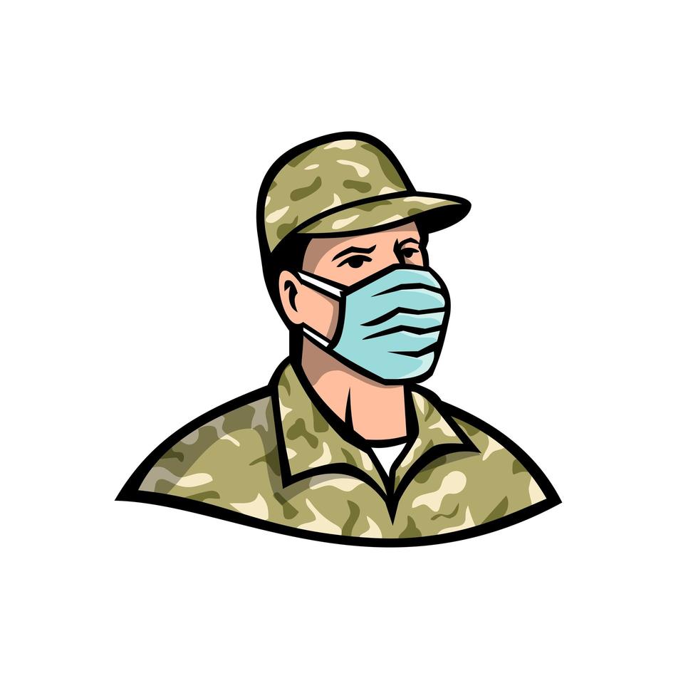 soldat bär mask maskot vektor