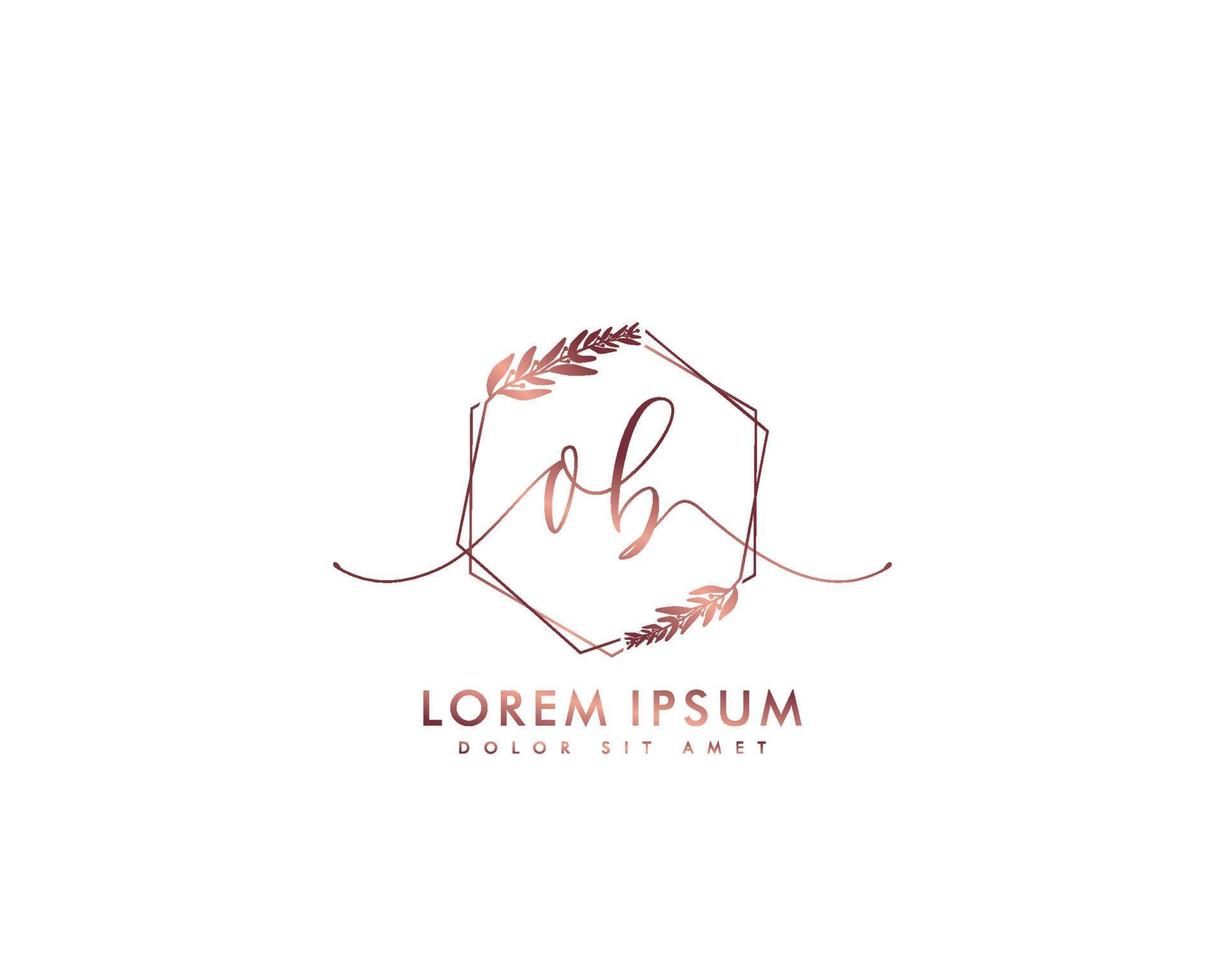 första brev ob feminin logotyp skönhet monogram och elegant logotyp design, handstil logotyp av första signatur, bröllop, mode, blommig och botanisk med kreativ mall vektor