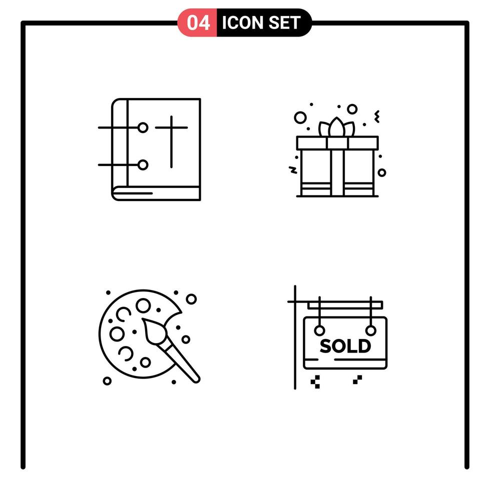 uppsättning av 4 vektor fylld linje platt färger på rutnät för bibel Färg helig bok gåva låda hobbies redigerbar vektor design element