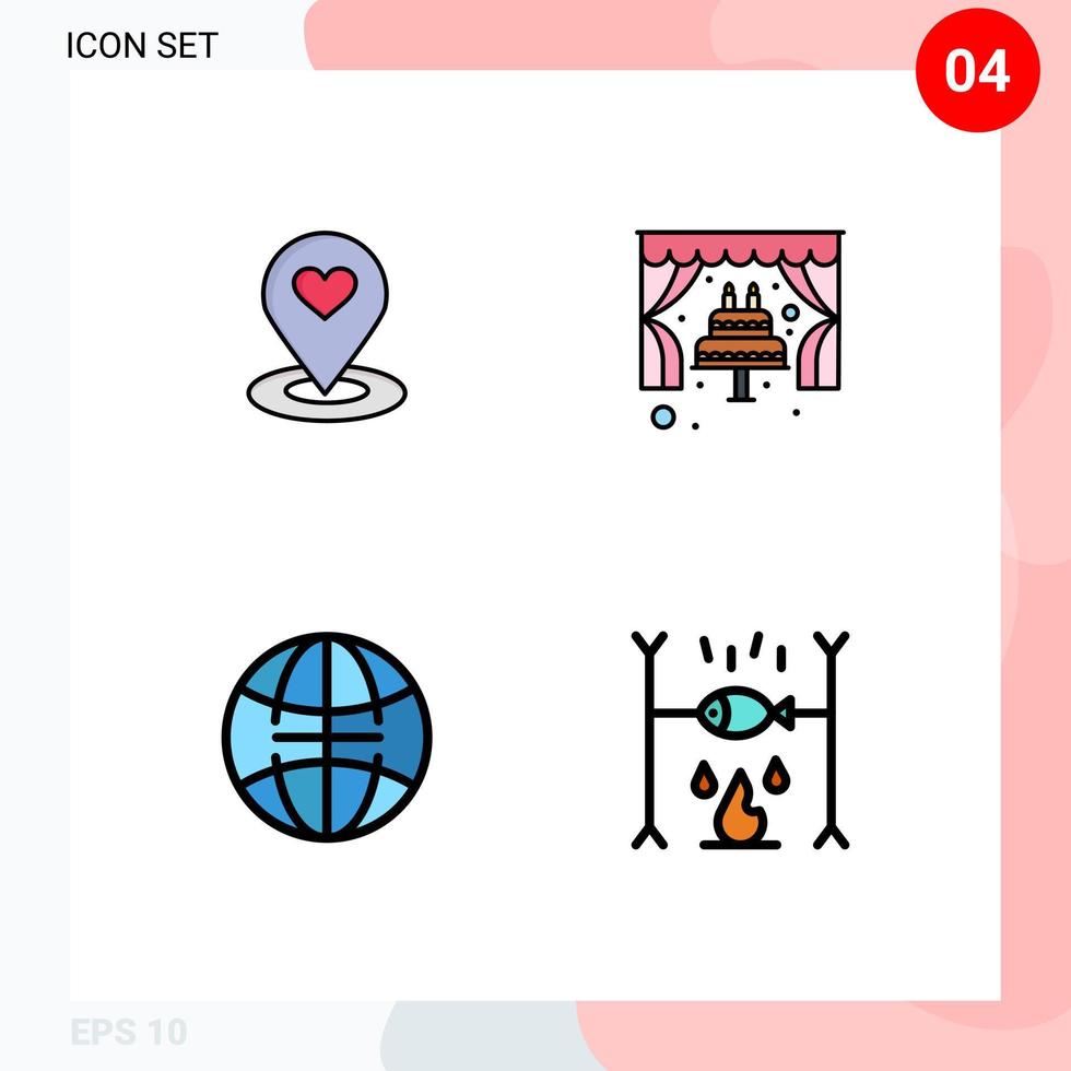 Packung mit 4 modernen Filledline-Flachfarbzeichen und -symbolen für Web-Printmedien wie z vektor