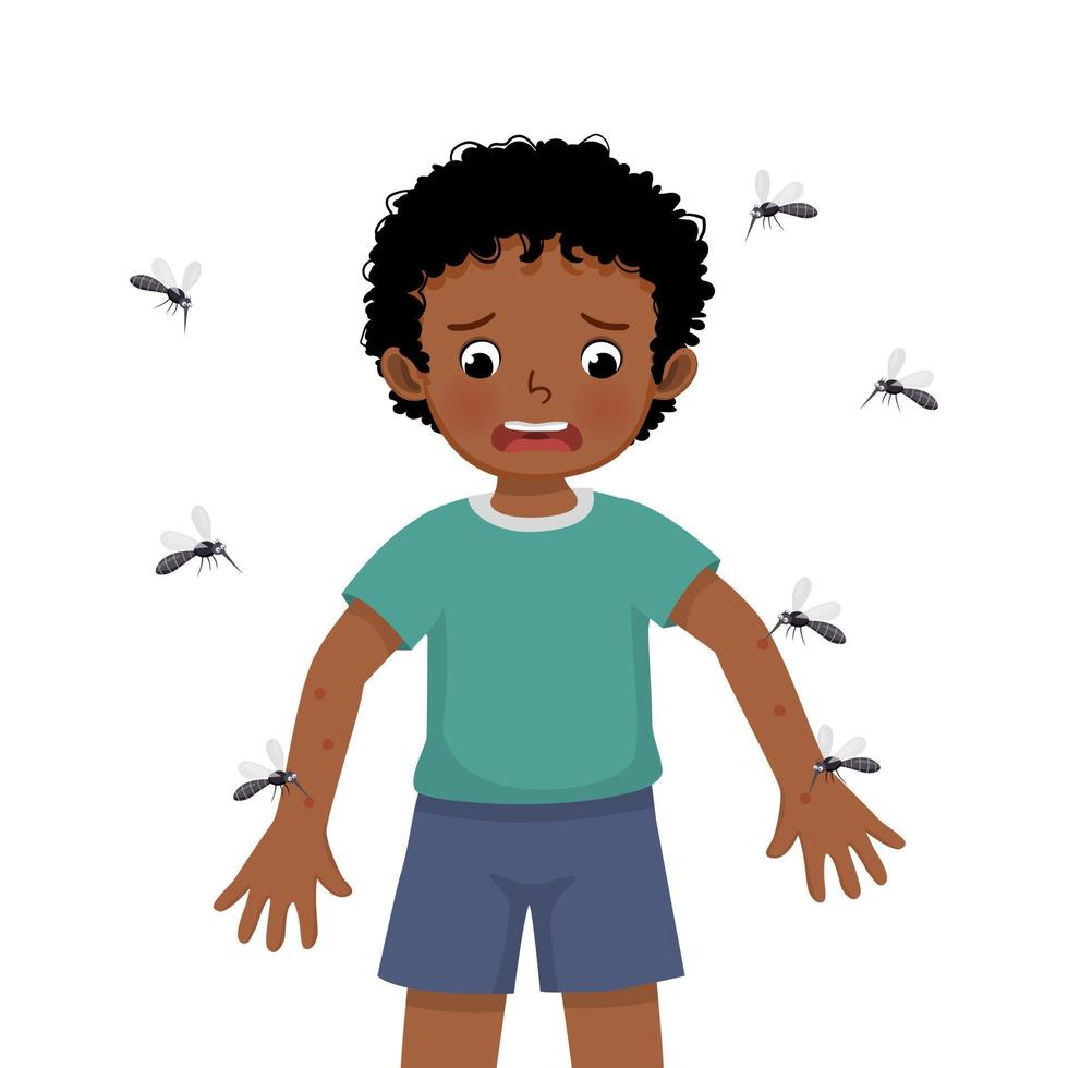 söt liten afrikansk pojke Bitten förbi mygg vektor