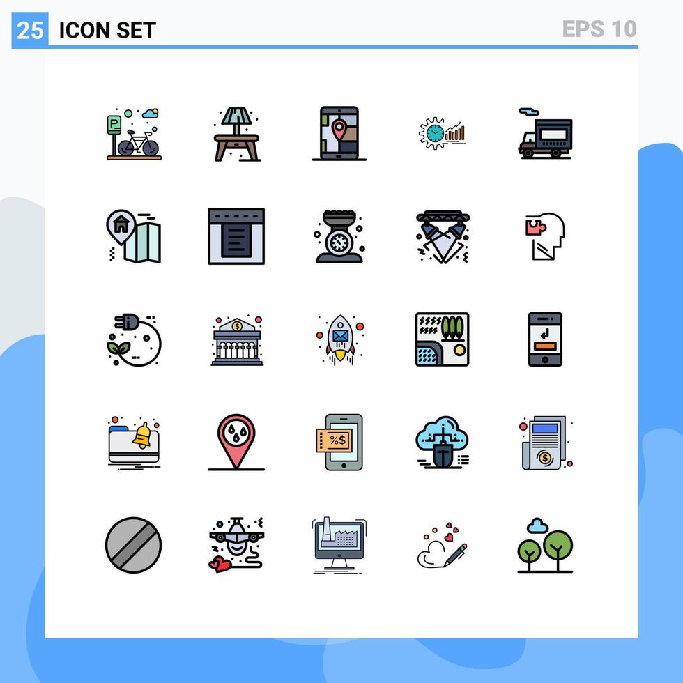 25 benutzerschnittstellengefüllte flache farbpakete moderner zeichen und symbole von trends planen gps-marktanalysen editierbare vektordesignelemente vektor