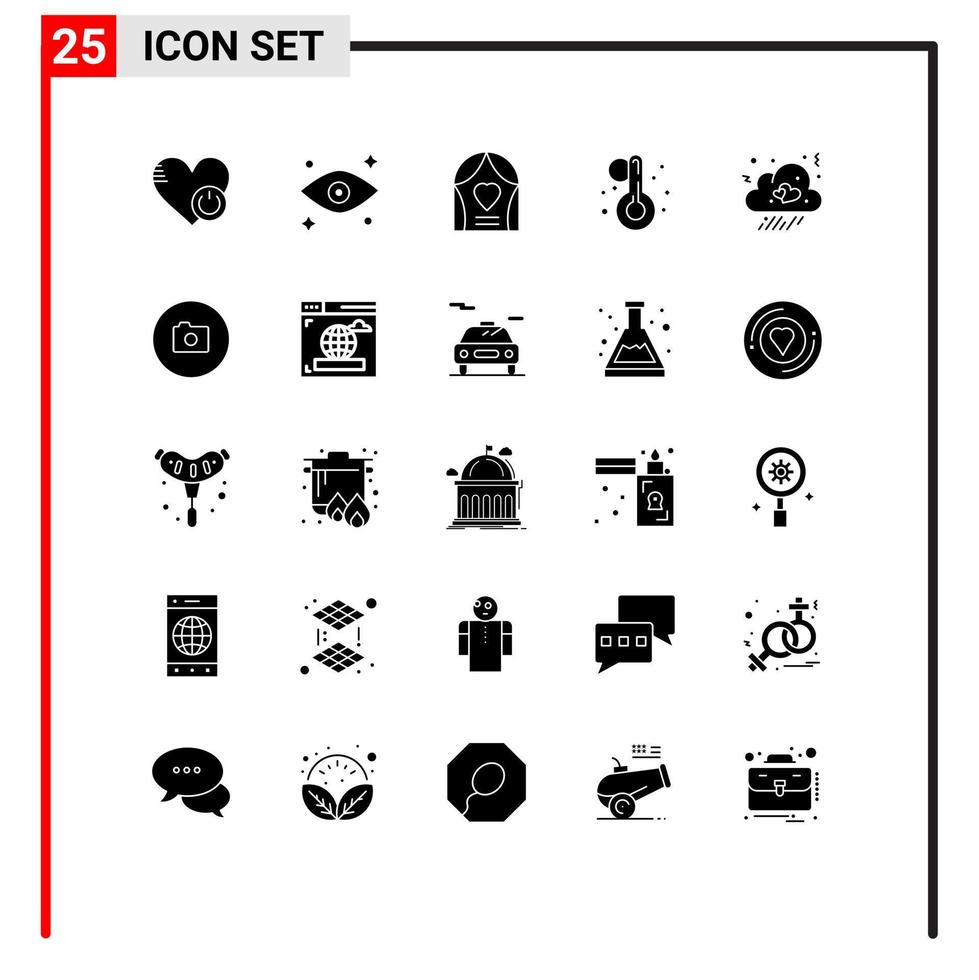 Gruppe von 25 soliden Glyphenzeichen und Symbolen für Liebeswolkenbogenthermometer Sommer editierbare Vektordesign-Elemente vektor