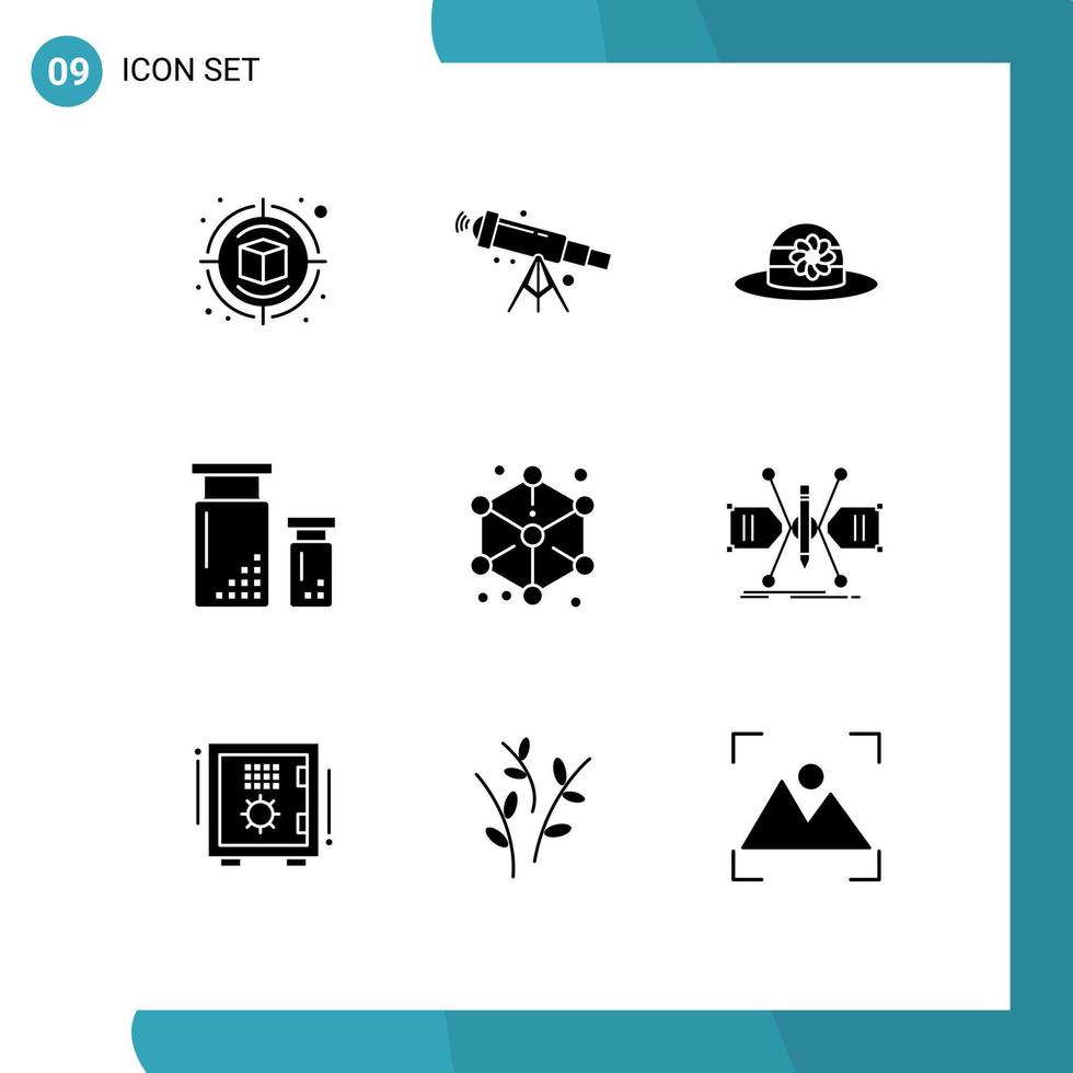 Stock Vector Icon Pack mit 9 Zeilenzeichen und Symbolen für die Cube-Entwicklung Zoom-Design-Codierung editierbare Vektordesign-Elemente